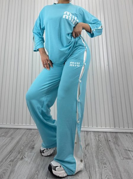 تی‌شرت و شلوار دکمه‌دار MIU MIU آبی