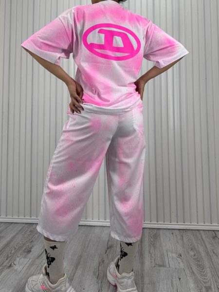 ست تی شرت شلوار قد90 آبرنگی diesel صورتی