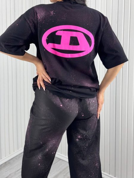 ست تی شرت شلوار قد90 آبرنگی diesel مشکی (2)