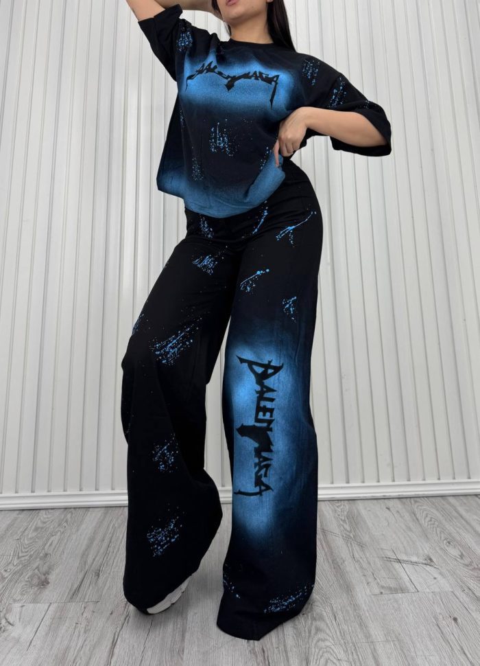 ست تی شرت و شلوار رنگ پاش Balenciaga آبی