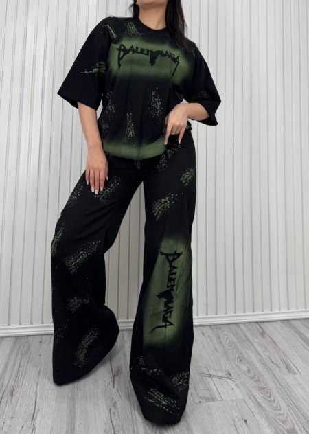 ست تی شرت و شلوار رنگ پاش Balenciaga سبز