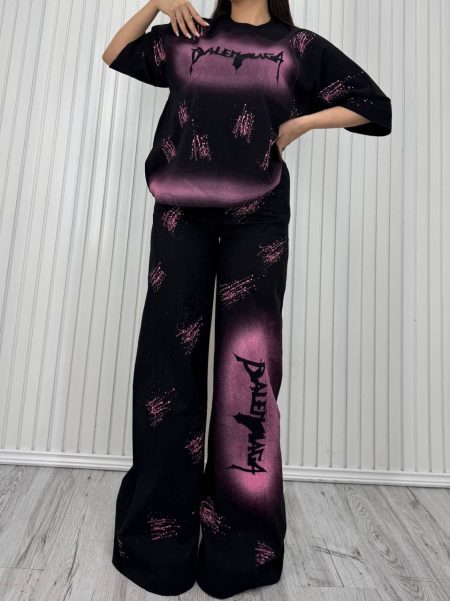 ست تی شرت و شلوار رنگ پاش Balenciaga صورتی