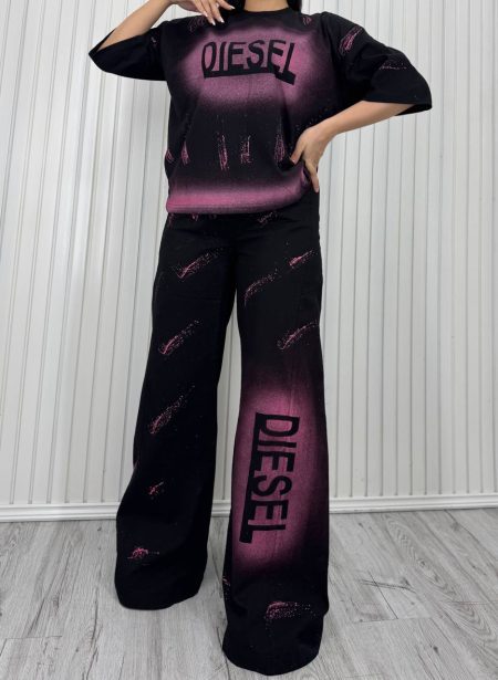 ست تی شرت و شلوار رنگ پاش Diesel صورتی