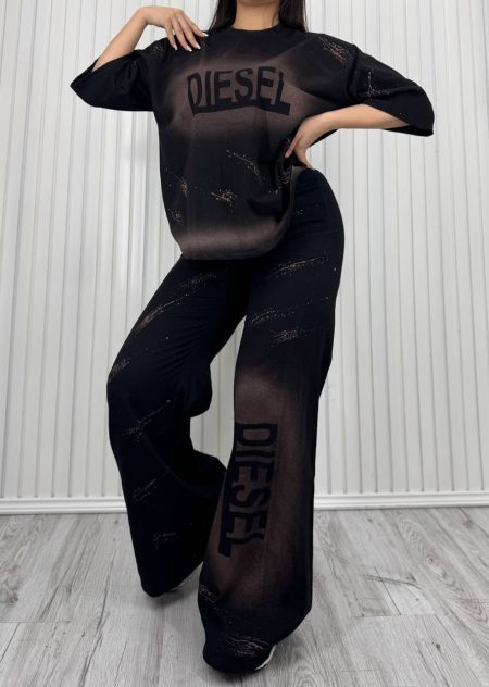 ست تی شرت و شلوار رنگ پاش Diesel قهوه‌ای