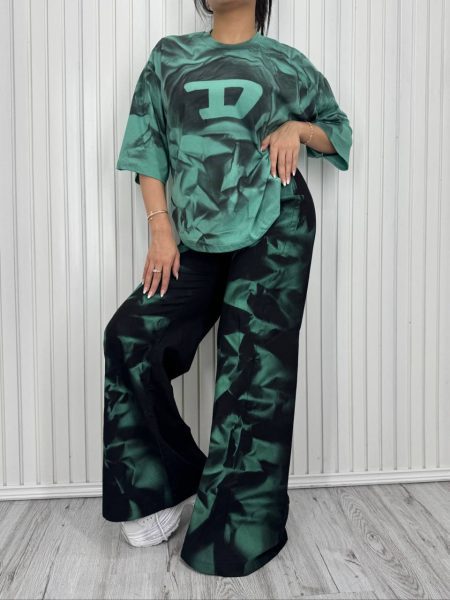 ست تی‌شرت و شلوار آبرنگی diesel سبز پاستیلی
