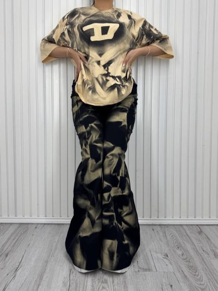 ست تی‌شرت و شلوار آبرنگی diesel کرم روشن