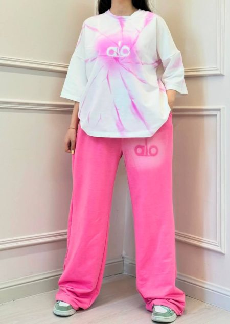 ست تی‌شرت و شلوار رنگیalo سفید صورتی