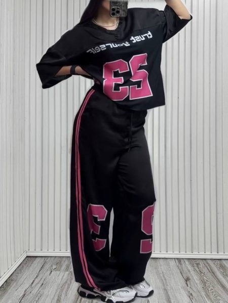 ست تی‌شرت و شلوار سوزونی23 صورتی