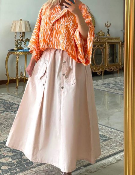 ست دامن و شومیز جلو دکمه نارنجی