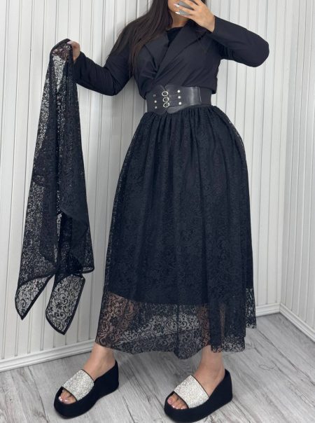 ست سه‌تیکه شال‌دار گیپور مشکی (2)