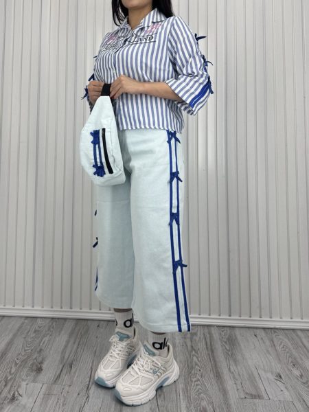 ست شومیز شلوار پاپیونی Romantic آبی