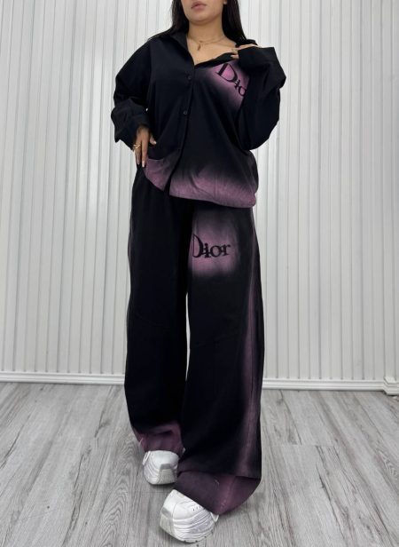 ست شومیز و شلوار آبرنگی dior مشکی صورتی