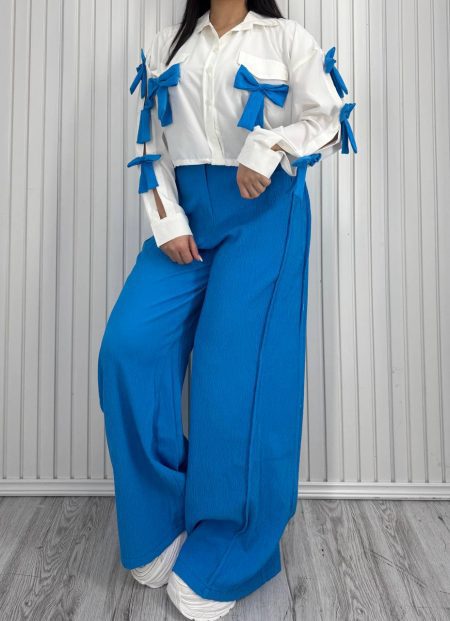 ست شومیز و شلوار پاپیونی AK آبی تیره