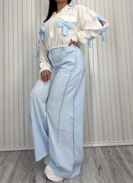 ست شومیز و شلوار پاپیونی AK آبی روشن