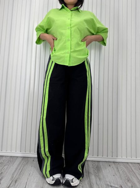 ست شومیز و شلوار کنار 2خط سبز فسفری