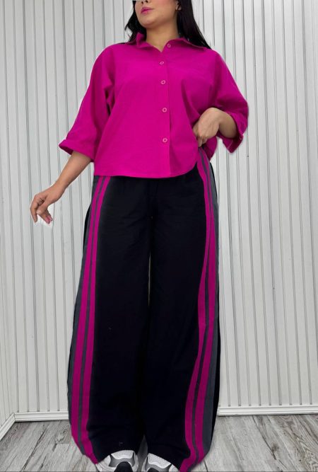 ست شومیز و شلوار کنار 2خط سرخابی