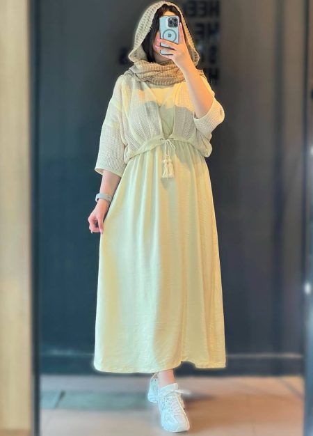 ست‌ رویه و‌پیراهن قلاب‌بافی کرم