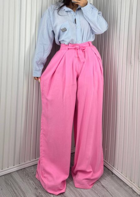 شلوار فول بگ کمرکش کمربندی صورتی