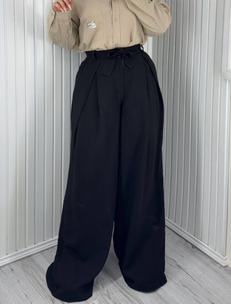 شلوار فول بگ کمرکش کمربندی مشکی