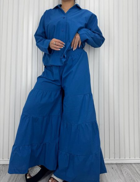 شومیز و دامن شلواری کمرکش آّبی