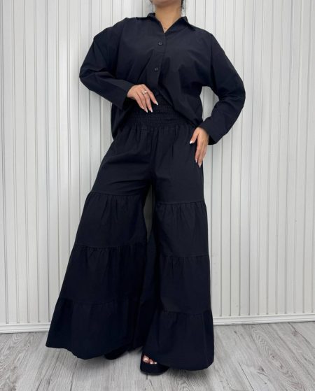 شومیز و دامن شلواری کمرکش مشکی