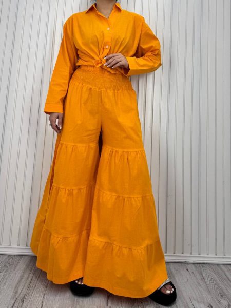 شومیز و دامن شلواری کمرکش نارنجی