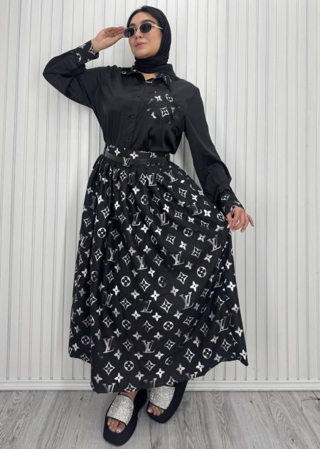 شومیزودامن‌کمربندی مشکی LV