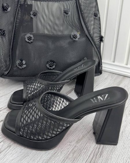 صندل توری پاشنه بلند مشکی