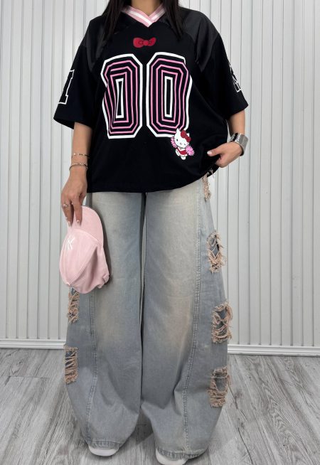 تی‌شرت بیسبالی Hello kitty مشکی