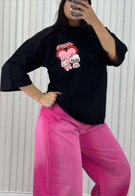 تی‌شرت قلبی LABUBU مشکی