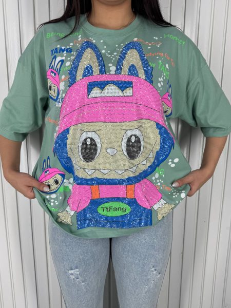 تی‌شرت نگینی LABUBU سبز