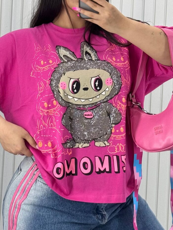 تی‌شرت نگینی Zimomo صورتی تیره