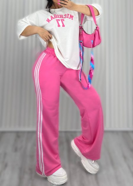 ست تی‌شرت و شلوار 77 Michigan سفید صورتی