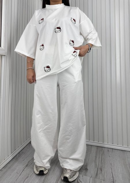 ست تی‌شرت و شلوار Hello kitty سفید