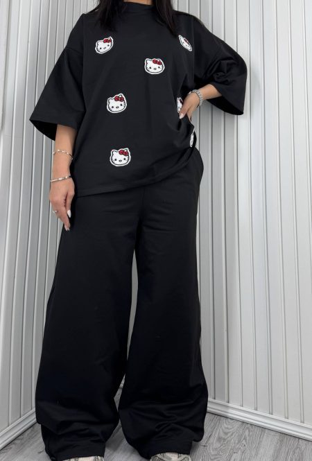 ست تی‌شرت و شلوار Hello kitty مشکی