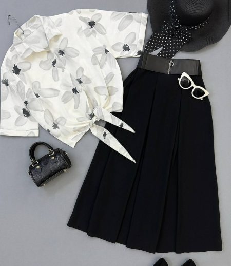 ست دامن و شومیز ابر‌و‌بادی جلوگره طوسی