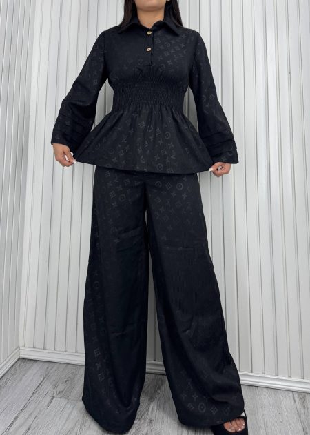 ست شلوار و مانتو کمرکشLV مشکی