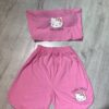 ست شلوارک و کراپ کاپ‌دار Hello kitty صورتی