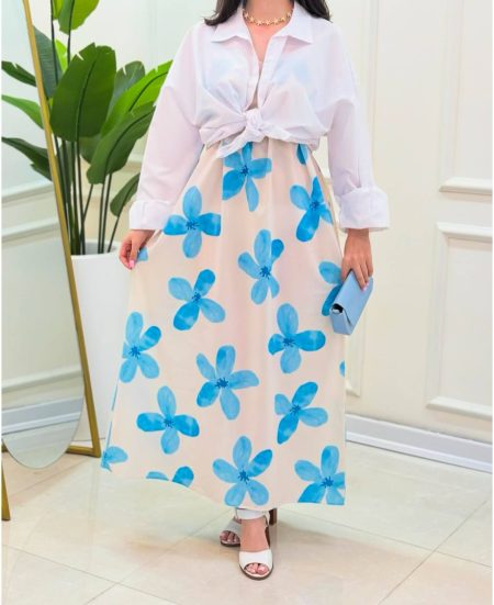 ست شومیز و پیراهن بندی گل گل آبی