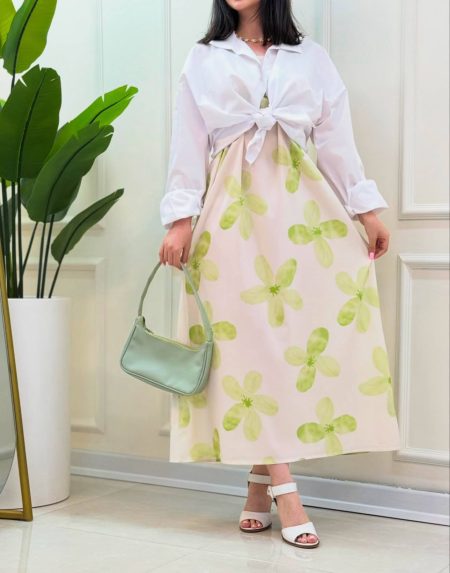 ست شومیز و پیراهن بندی گل گل سبز