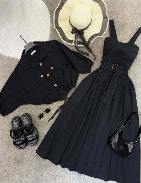 ست شومیز و پیراهن کمربندی مشکی