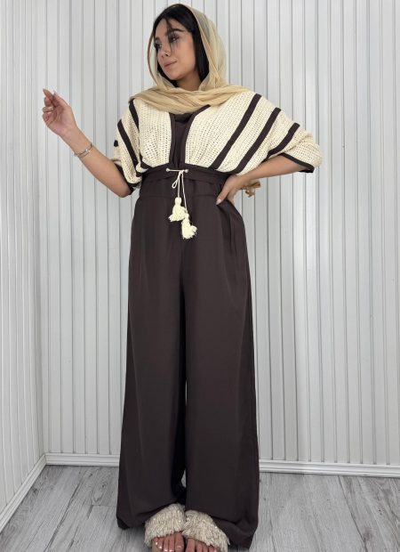 ست قلاب بافی بارلی قهوه‌ای