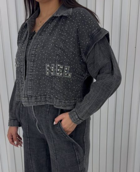 ست نگینی Chanel ذغالی