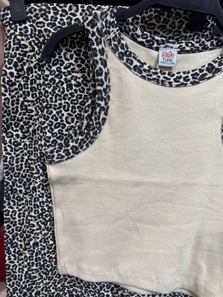 ست کراپ و دامن پلنگی کرم مشکی