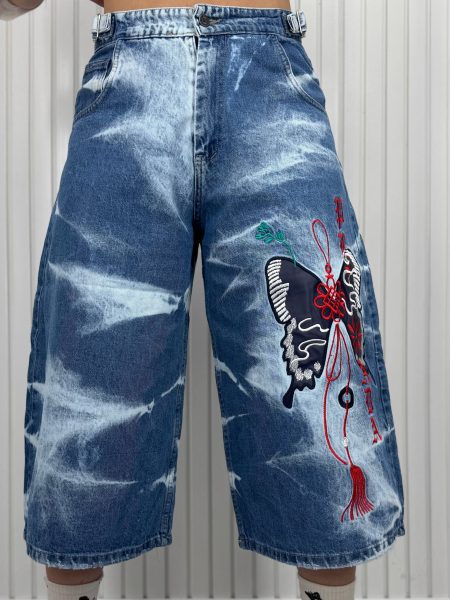 شلوار واید پروانه جین آبی