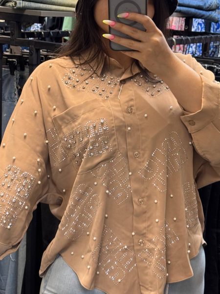 شومیز مرواریدی قهوه‌ای