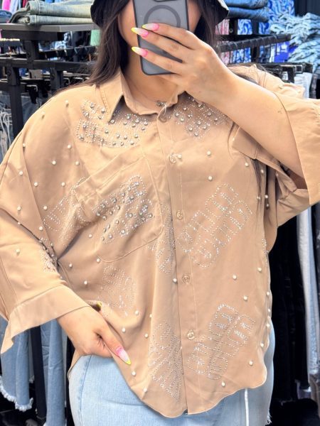 شومیز مرواریدی کرم