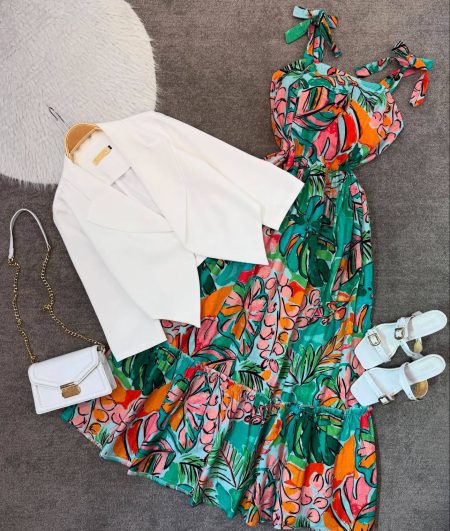 پیراهن ساحلی عروسکی برگ صورتی