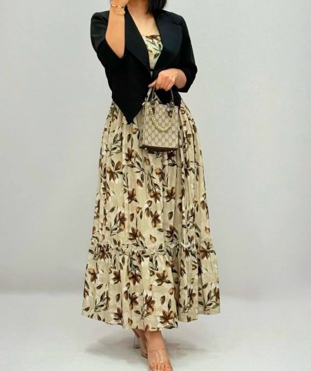 پیراهن ساحلی عروسکی برگ قهوه‌ای