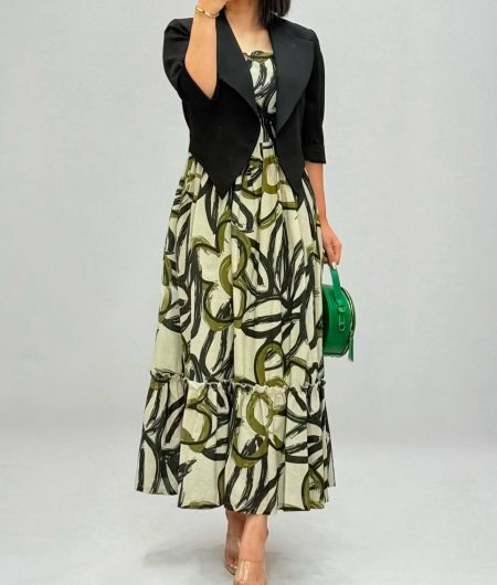 پیراهن ساحلی عروسکی گل سبز